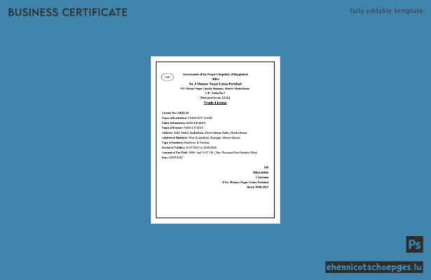 Beispiel einer bangladeschischen Handelslizenz (Word- und PDF-Datei)